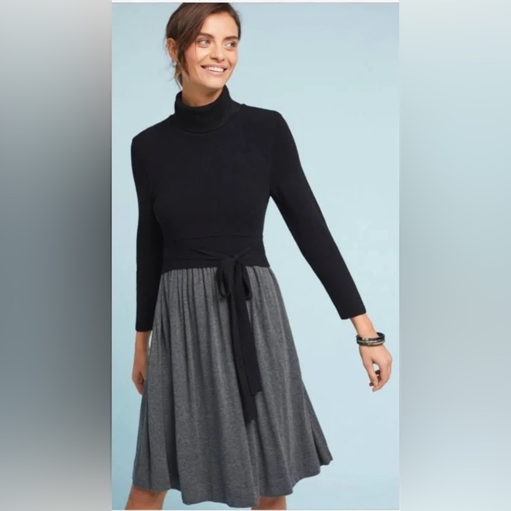 Moth Elegant Black and Gray Long Sleeve Dress